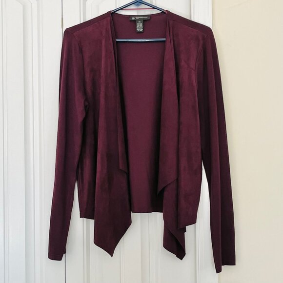 INC Draped Open Front Cardigan Sweater, Faux Suede Panels, in Port (PL) New/Tag - Picture 4 of 10